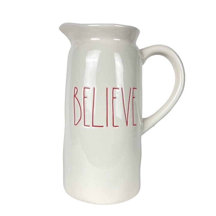 Rae Dunn Artisan Collection “BELIEVE Pitcher Large Letters Farmhouse Christmas