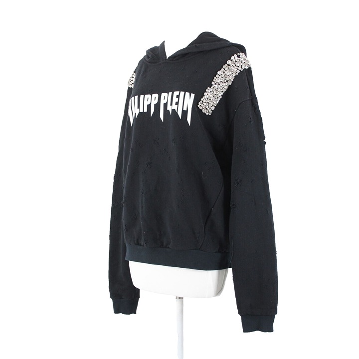 Philipp Plein Couture Sz No Size S? Black White Rhinestone Poly Hoodie Sweater