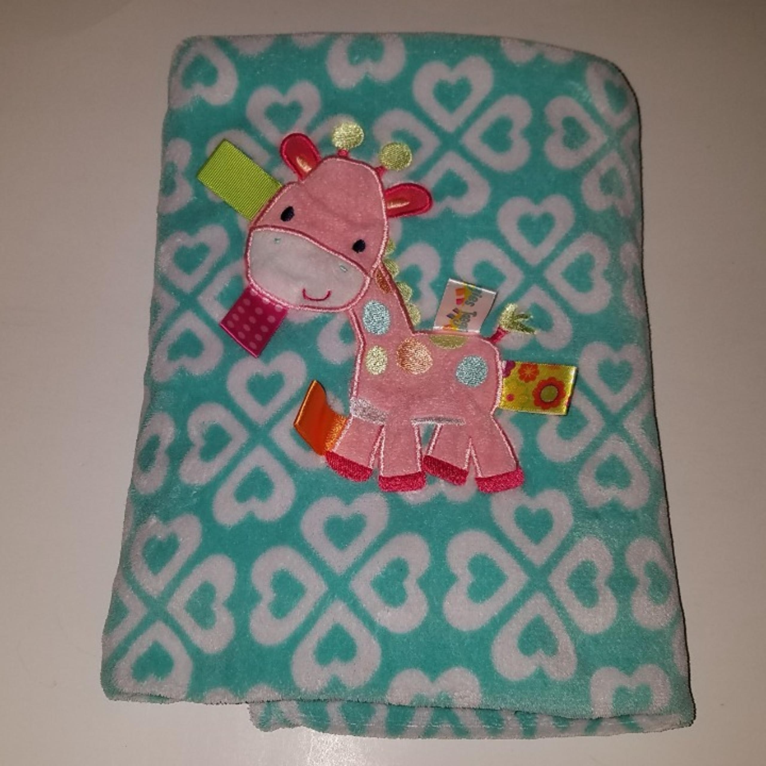 Taggies Giraffe Fleece Baby Blanket Lovey Security Hearts Pink White Blue/Green