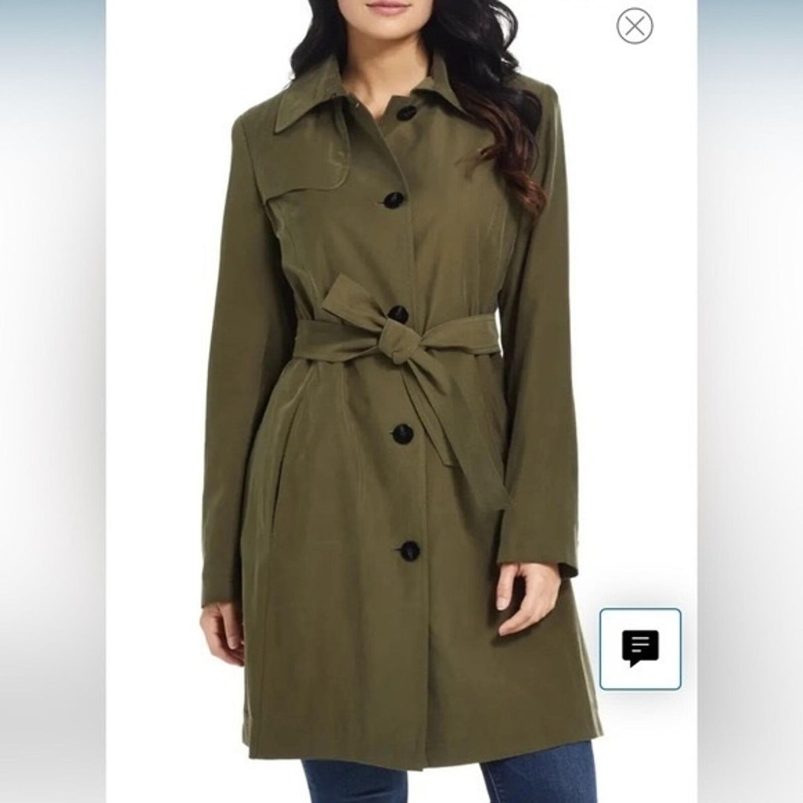 Ellen Tracy Water Repellent Belted Trench Coat Olive Green Size XL NWT