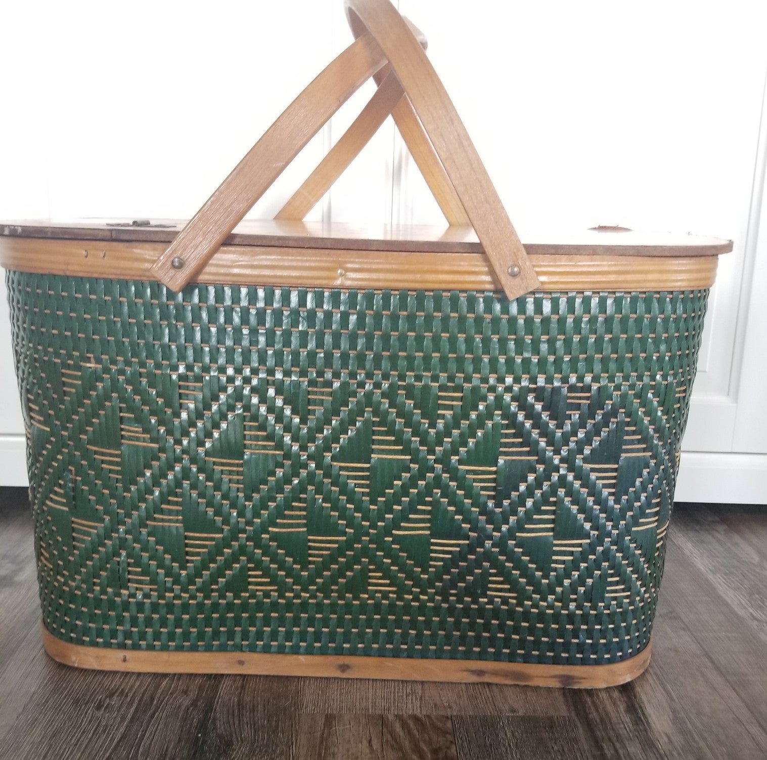 Vintage green picnic basket