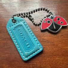 RARE Coach Metal Enamel Ladybug Fob Charm with Blue Logo Tassel