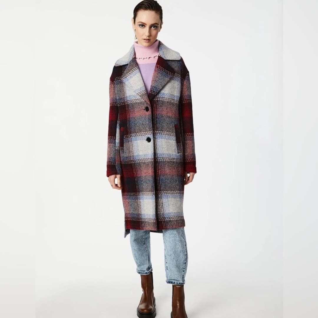 Anthropologie Bernie Bernardo Plaid Oversized Wool Blanket Coat XXL