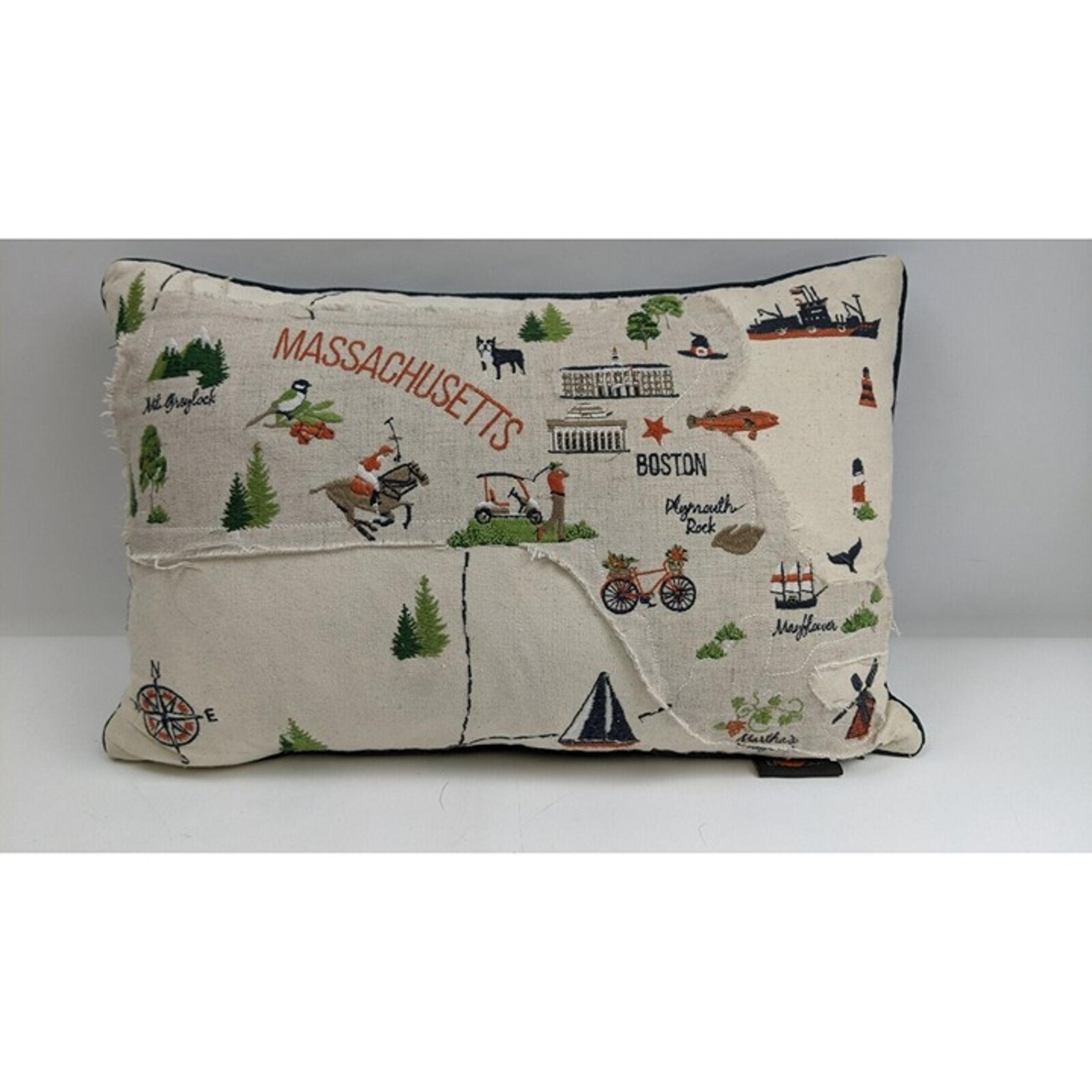 Envouge Embroidered Massachusetts Map Decorative Pillow Rectangle Cotton Throw