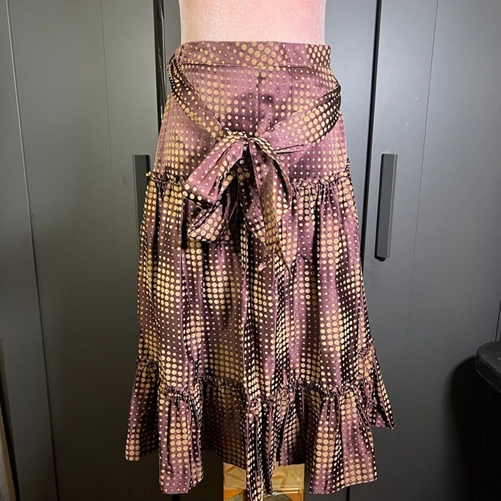 Reiss Burgundy Velvet Polka dot Ruffle skirt Size 14
