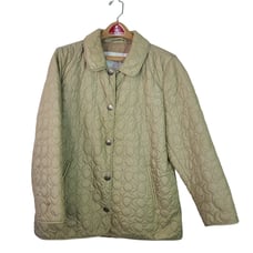 Coach Signature C Beige Cream Quilted Snap Button Jacket Coat XL