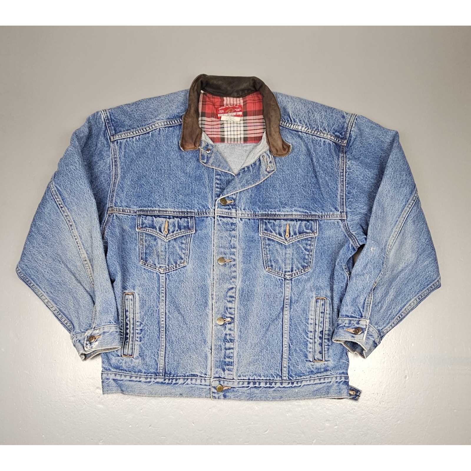 Vintage Marlboro Country Store Denim Barn Jacket Mens XL. Western Leather Trim