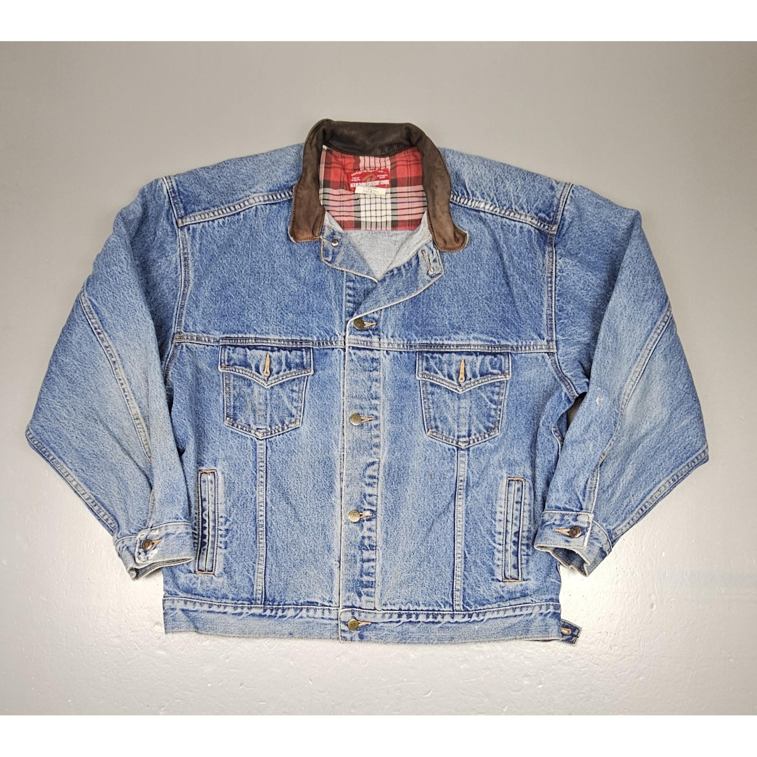 Vintage Marlboro Country Store Denim Barn Jacket Mens XL. Western Leather Trim