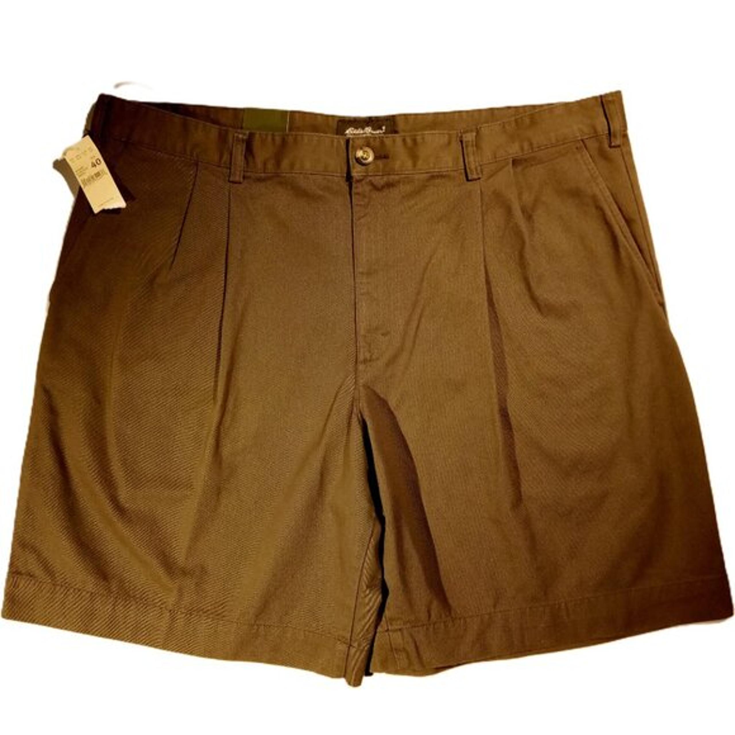 EDDIE BAUER Shorts men's 40 Dark Basil Green Khaki Pleated 9" Cotton NWT