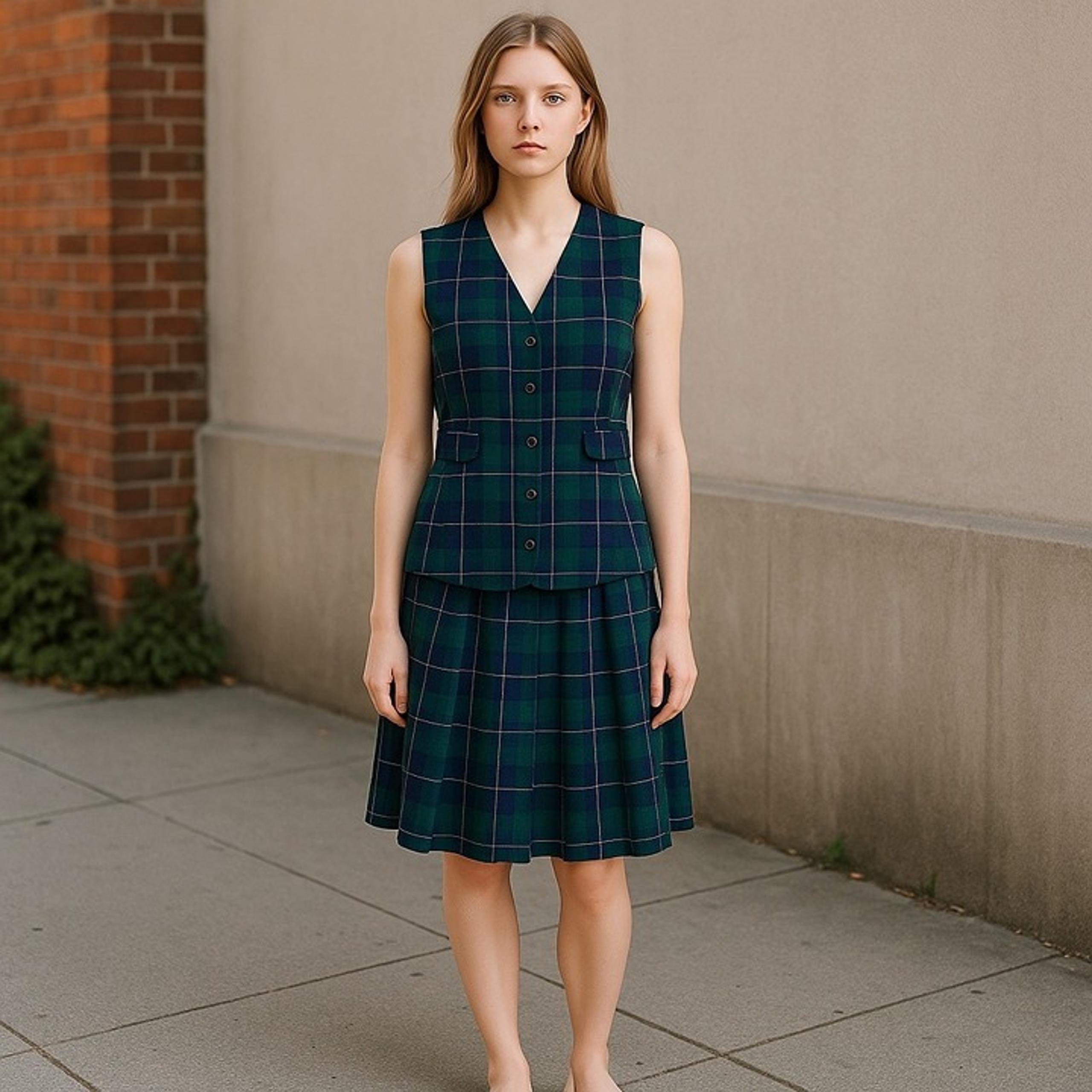 Vintage Pendleton Wool Tartan Plaid Academia Vest & Pleated Skirt Set Size 12