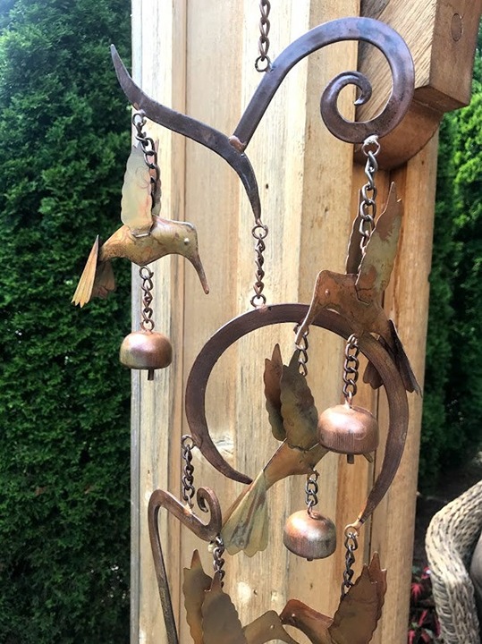 Hummingbird Highland Garden Art Windchime - Hanging Yard Art, Copper Color Metal