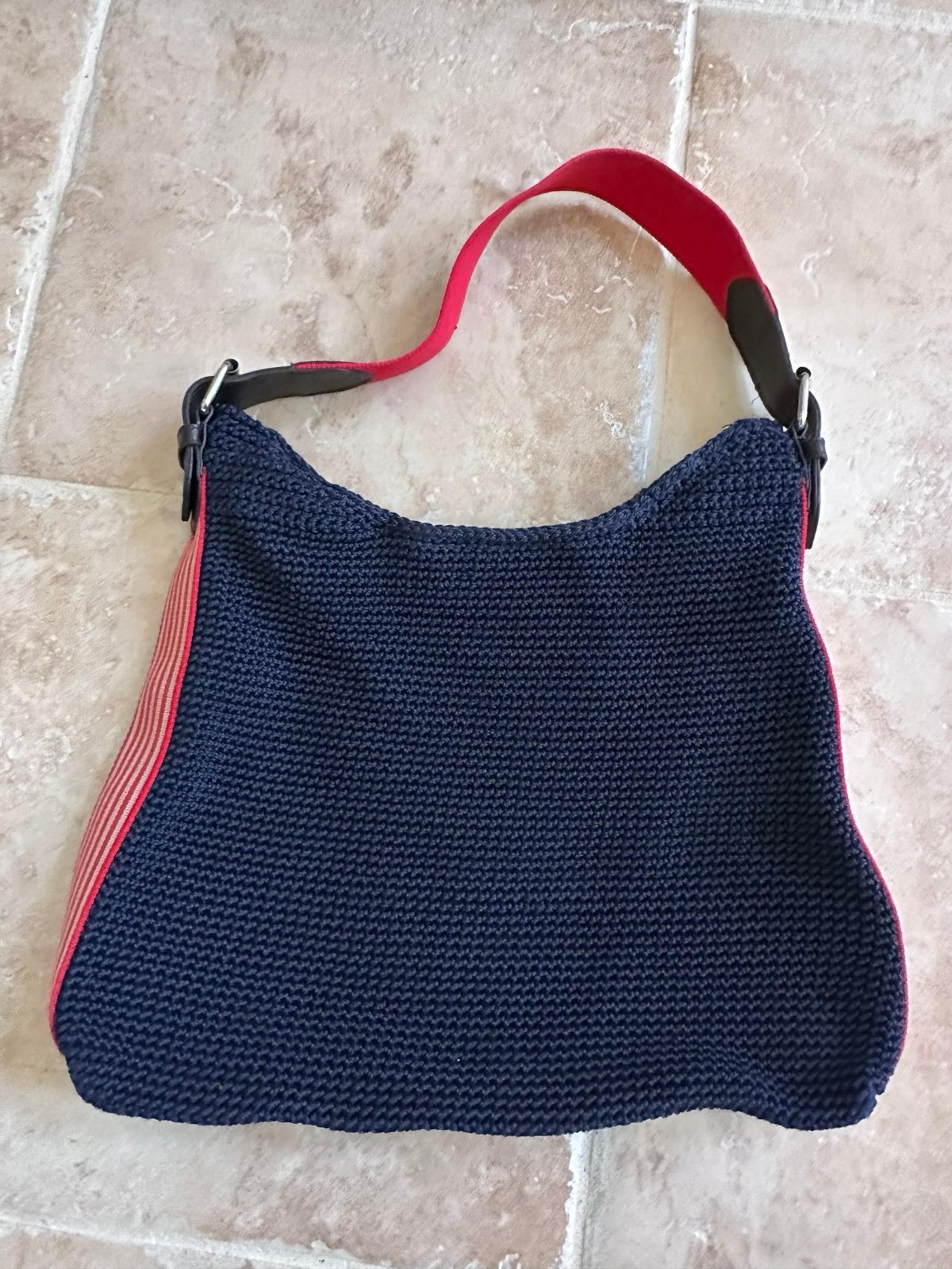 Coldwater Creek Navy Blue Red White Crochet Shoulder Bag Purse