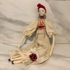 Vintage Doll Handmade Rag Cloth white red Fabric Italy Rare