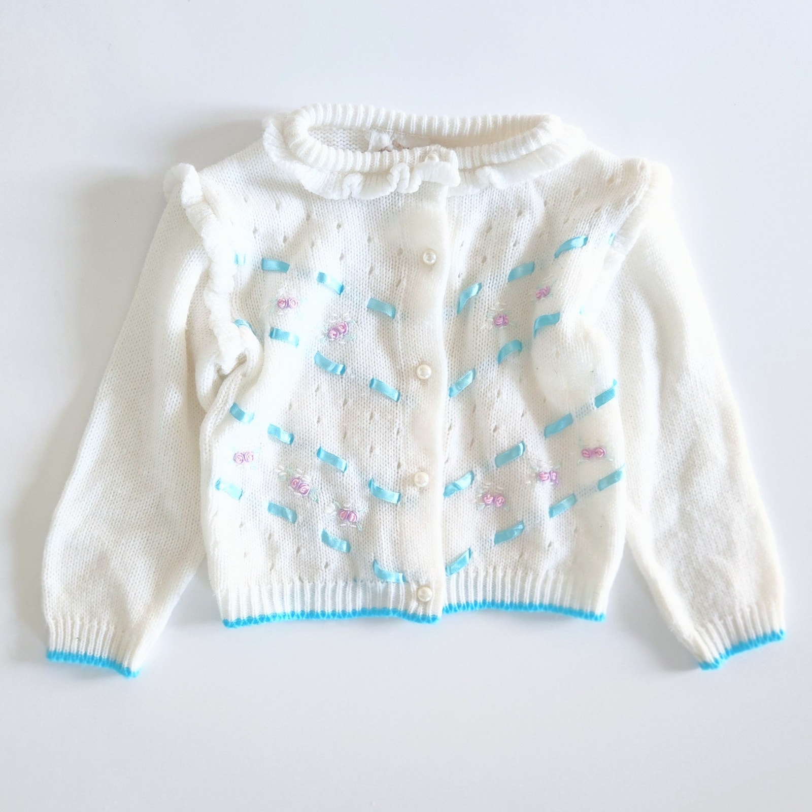 Starlight Trading Inc Vintage 50s White Floral Embroidery Cardigan Sweater Sz 2T