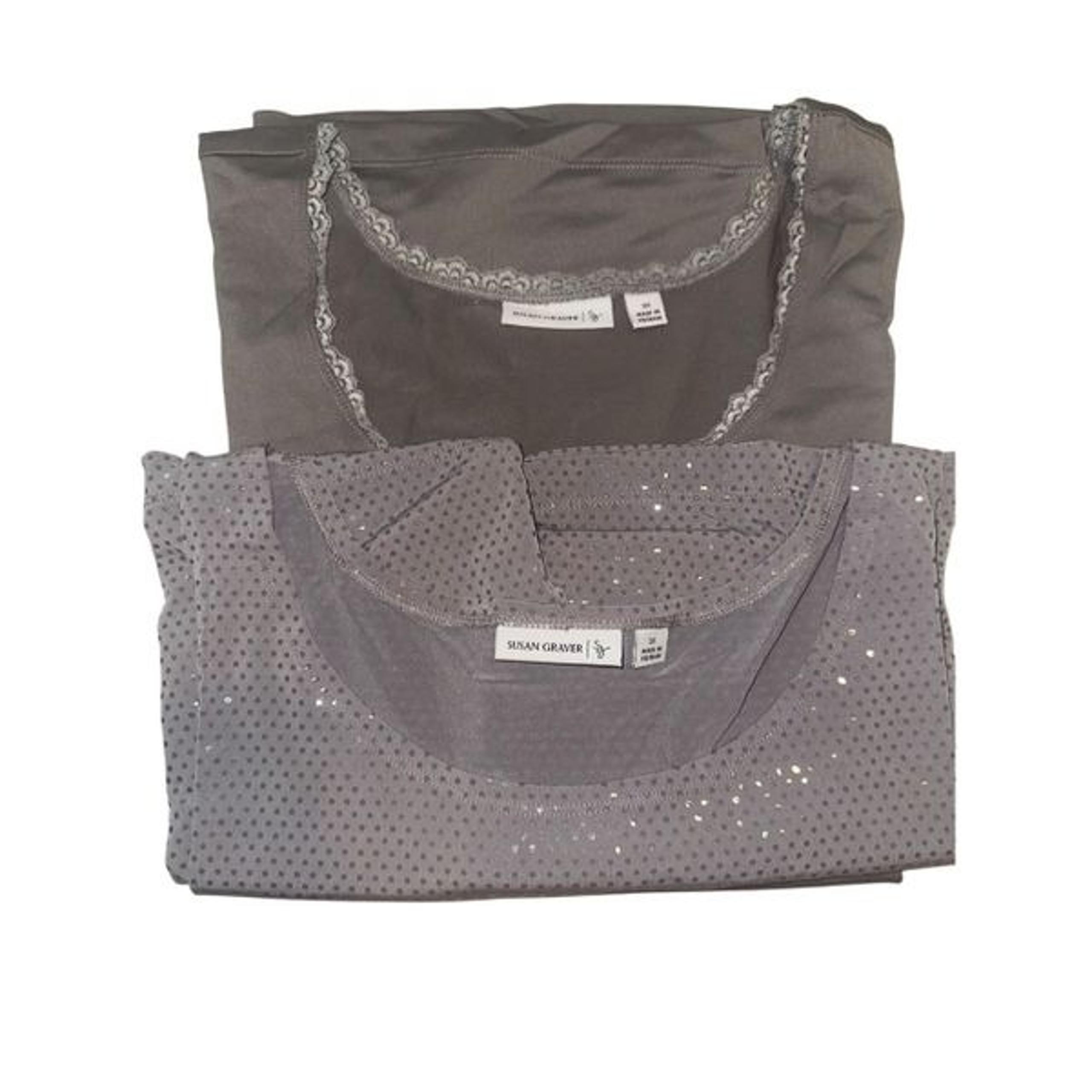 Susan Graver Womens 3X Set of 2 Tanks Tops Platinum Gray Sparkles Lace Trim NWT