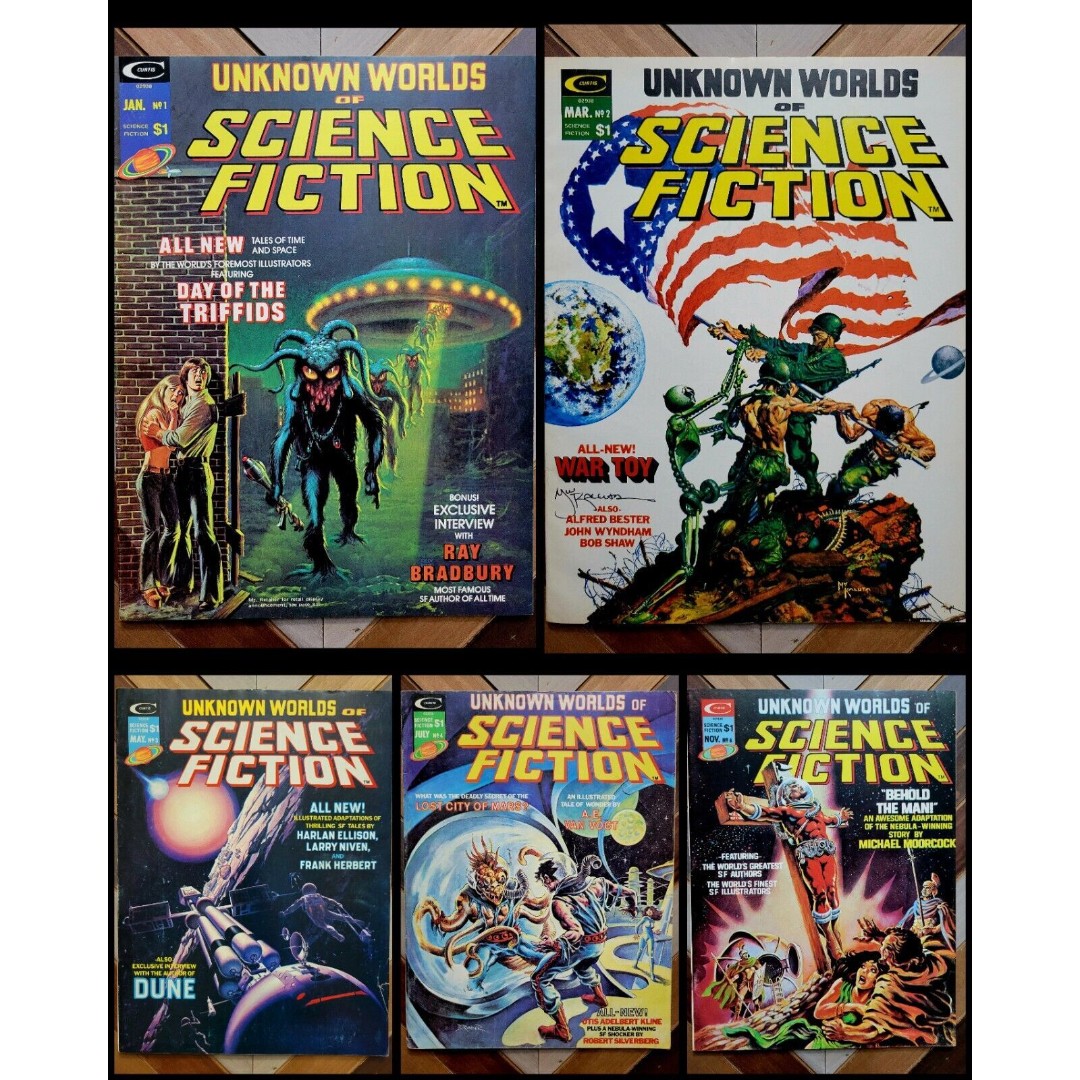 Lot of 5: UNKNOWN WORLDS of SCIENCE FICTION 1975 #1-4, 6 *MIKE KALUTA Signed #2*