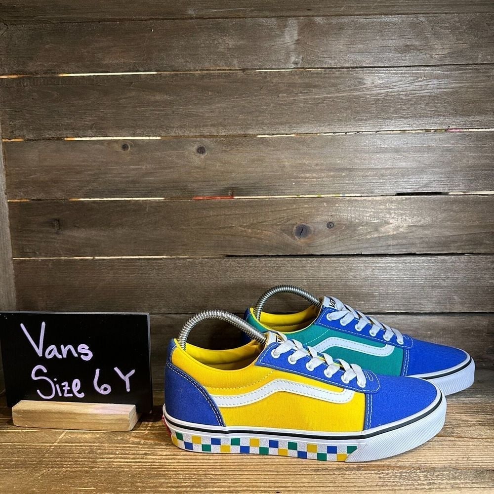 Big Kids Vans Old Skool Colorblock Check Skateboarding Sneakers Shoes Size 6 Y