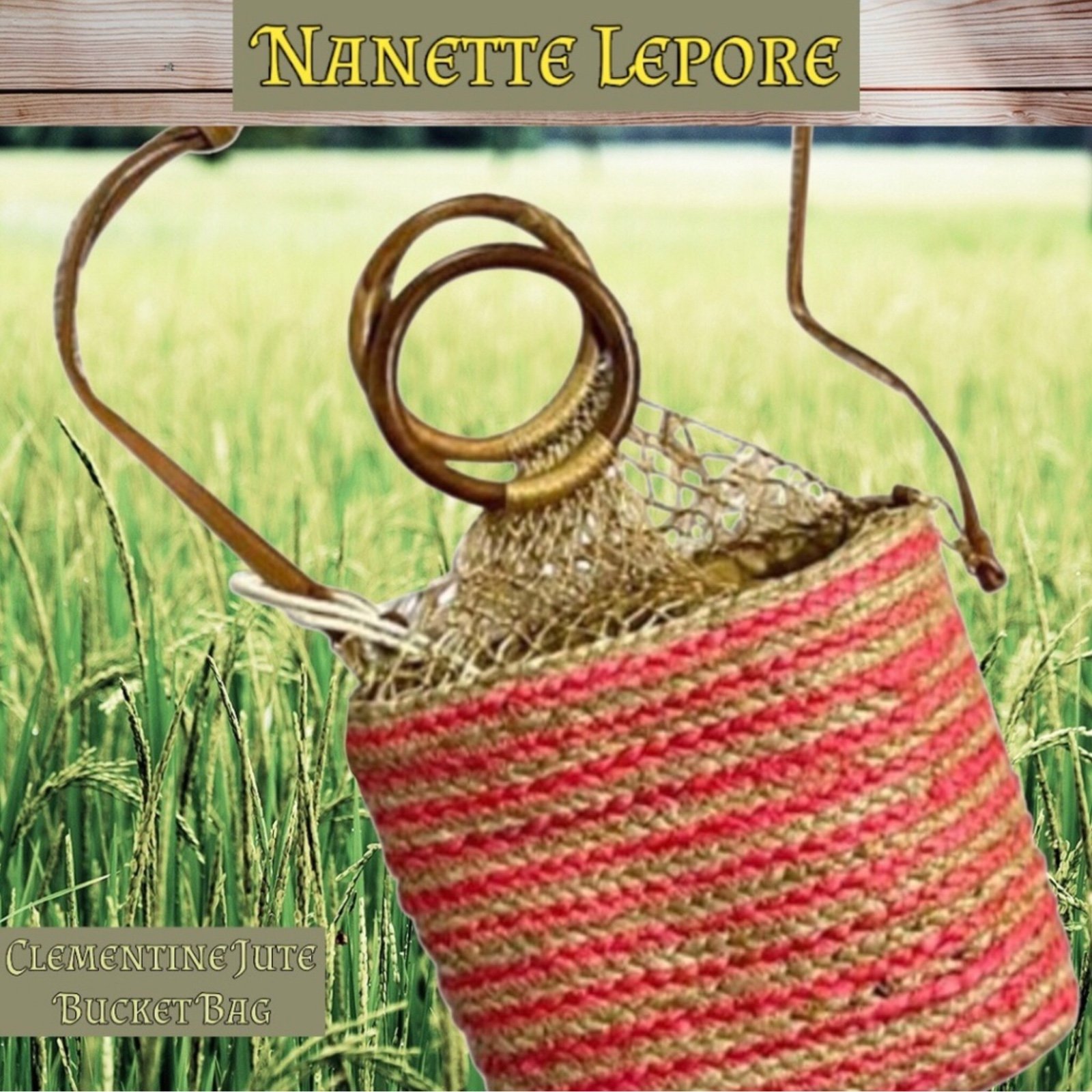 Nanette Lepore Clementine Jute Woven Bucket Bag in Berry Coral