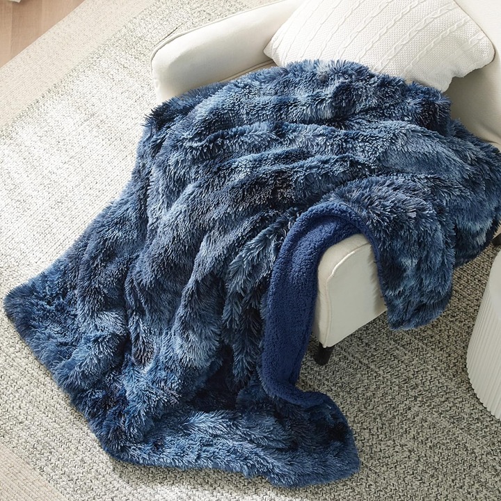 Faux Fur Twin Blanket Tie Dye Navy Blue– 60x80 Inches-GX9D
