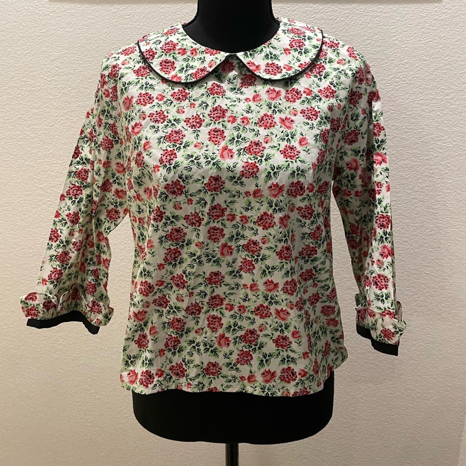 Batsheva Anise Blouse sz 8 Floral Print Peter Pan Collar Top