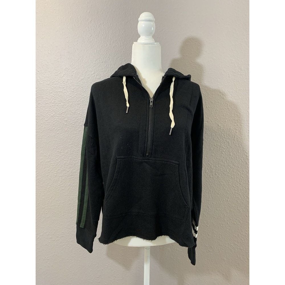 N:Philanthropy Women's Black Green White 1/4 Zip Raw Hem Sweatshirt Size XL NWT