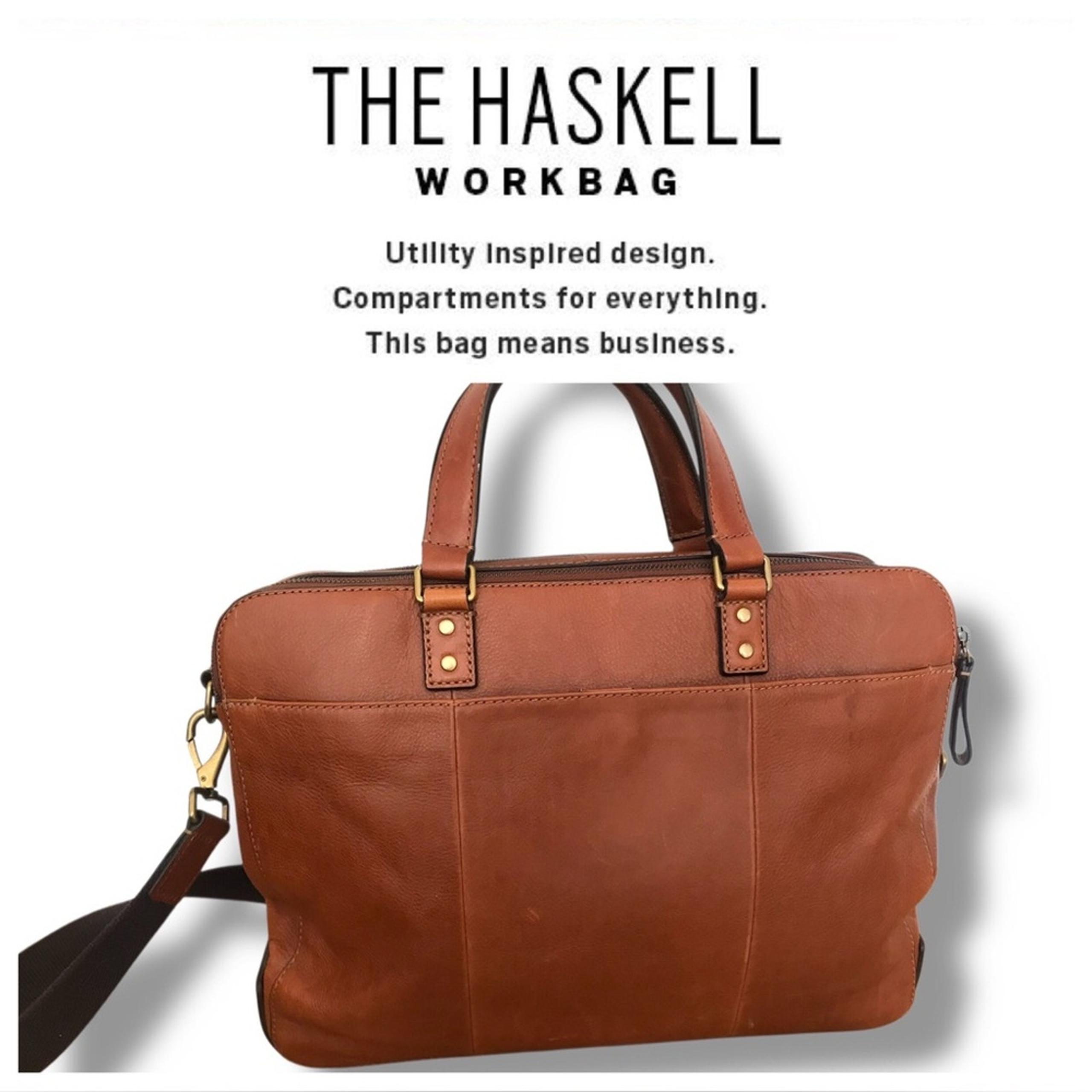 Fossil Haskell Brown Leather Laptop Bag with Adjustable Strap