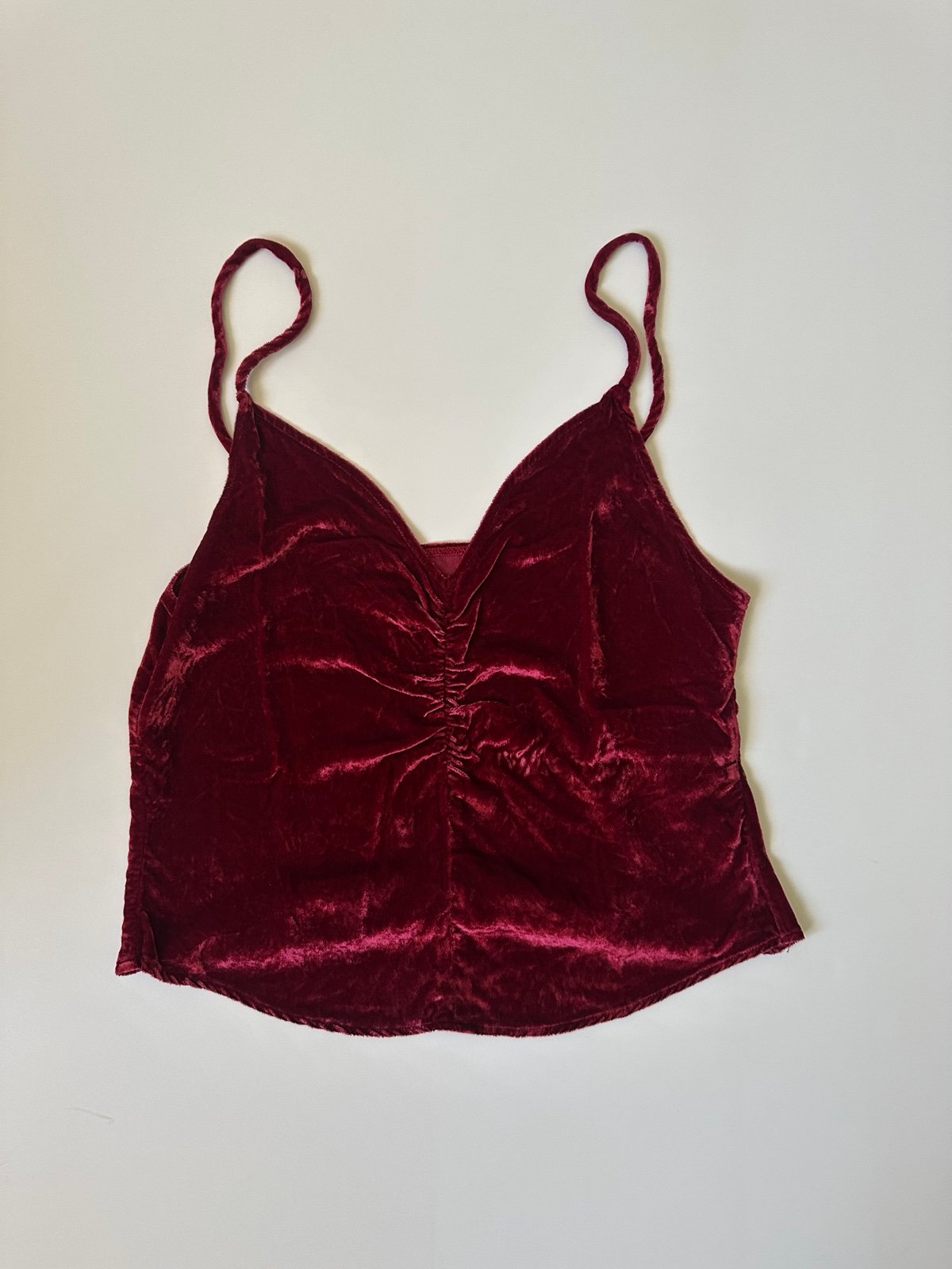 Reformation Crushed Red Velvet Silk Blend lighweight Top w/Spaghetti Straps ~S