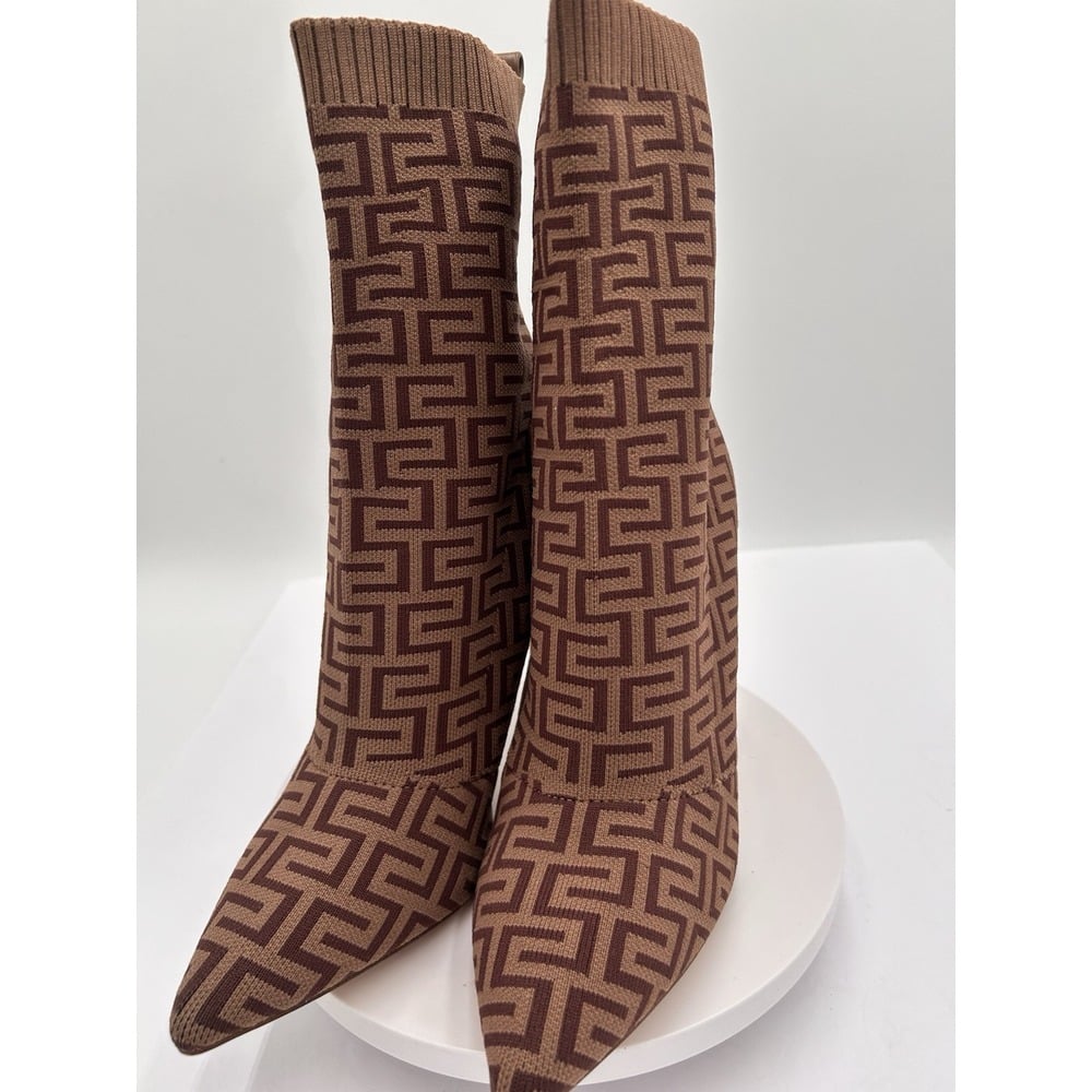 Steve Madden Brown Geometric Sock Heeled Bootie Women's Size 9-DIANI/DIAN04S1