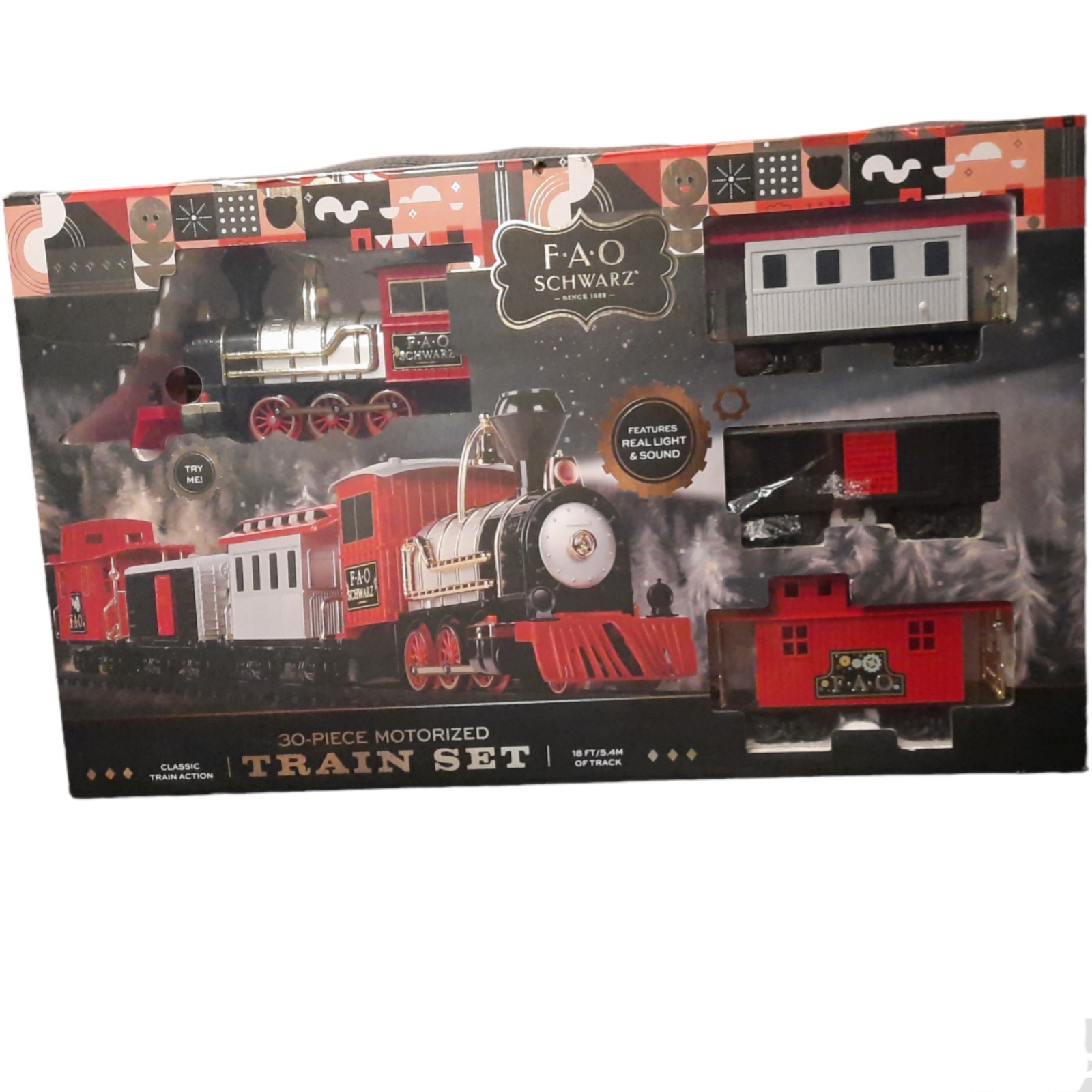 FAO Schwarz Classic Motorized Train Set 18ft Track 30-pieces Complete w/Engine