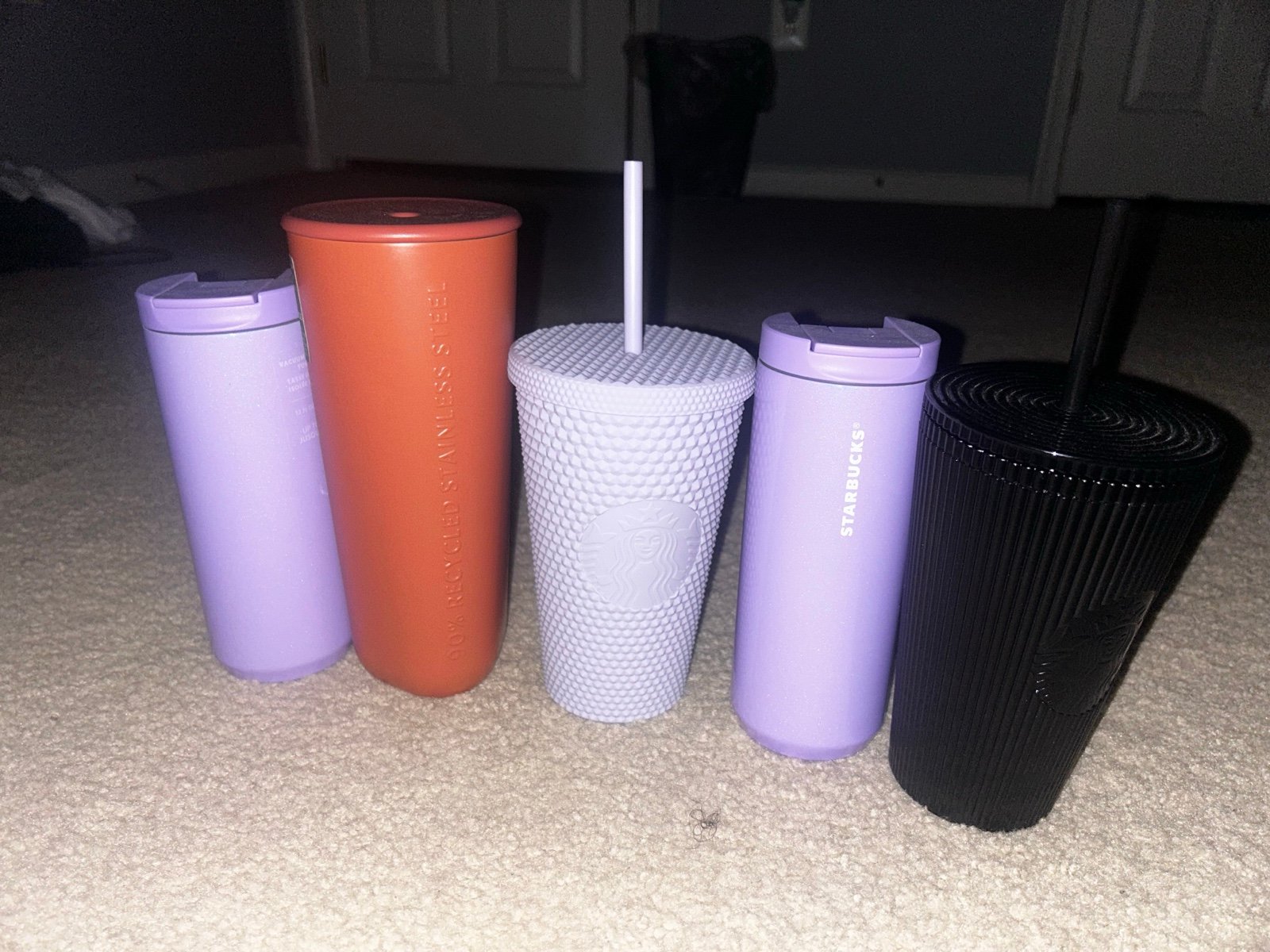 A variety of Starbucks cups