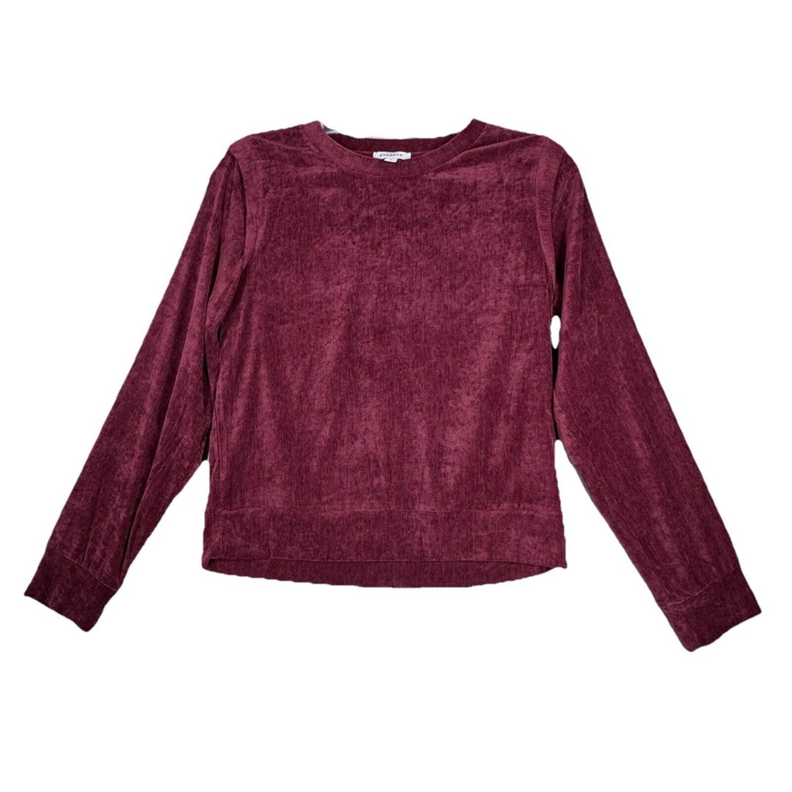 Evereve Shirt Womens Medium Wine Red Holly Velour Pleated Pullover Casual Retro
