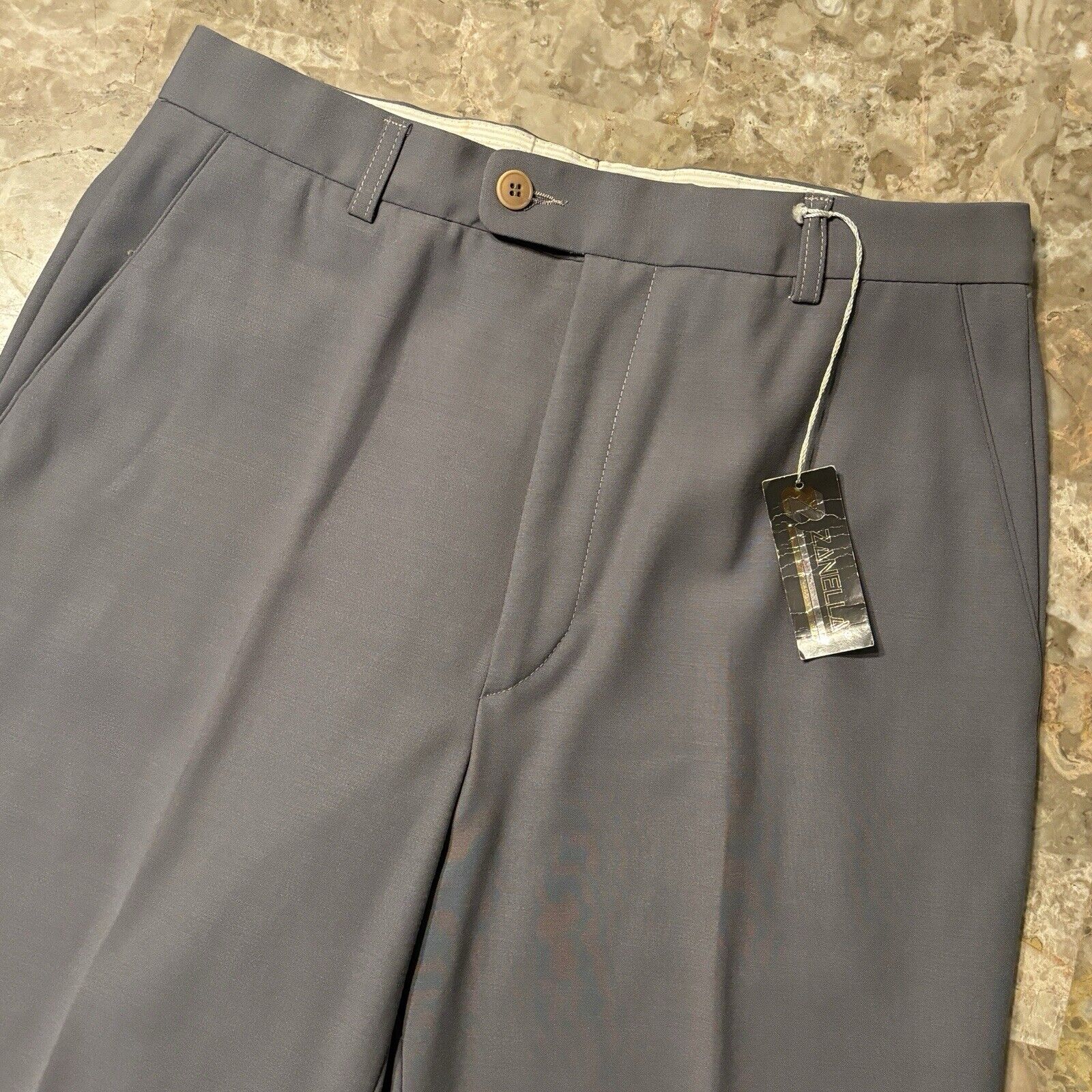 Zanella Pants Mens 30 (Fits 28) Grey Morris 100% Wool Dress Pleated Unhemmed NEW