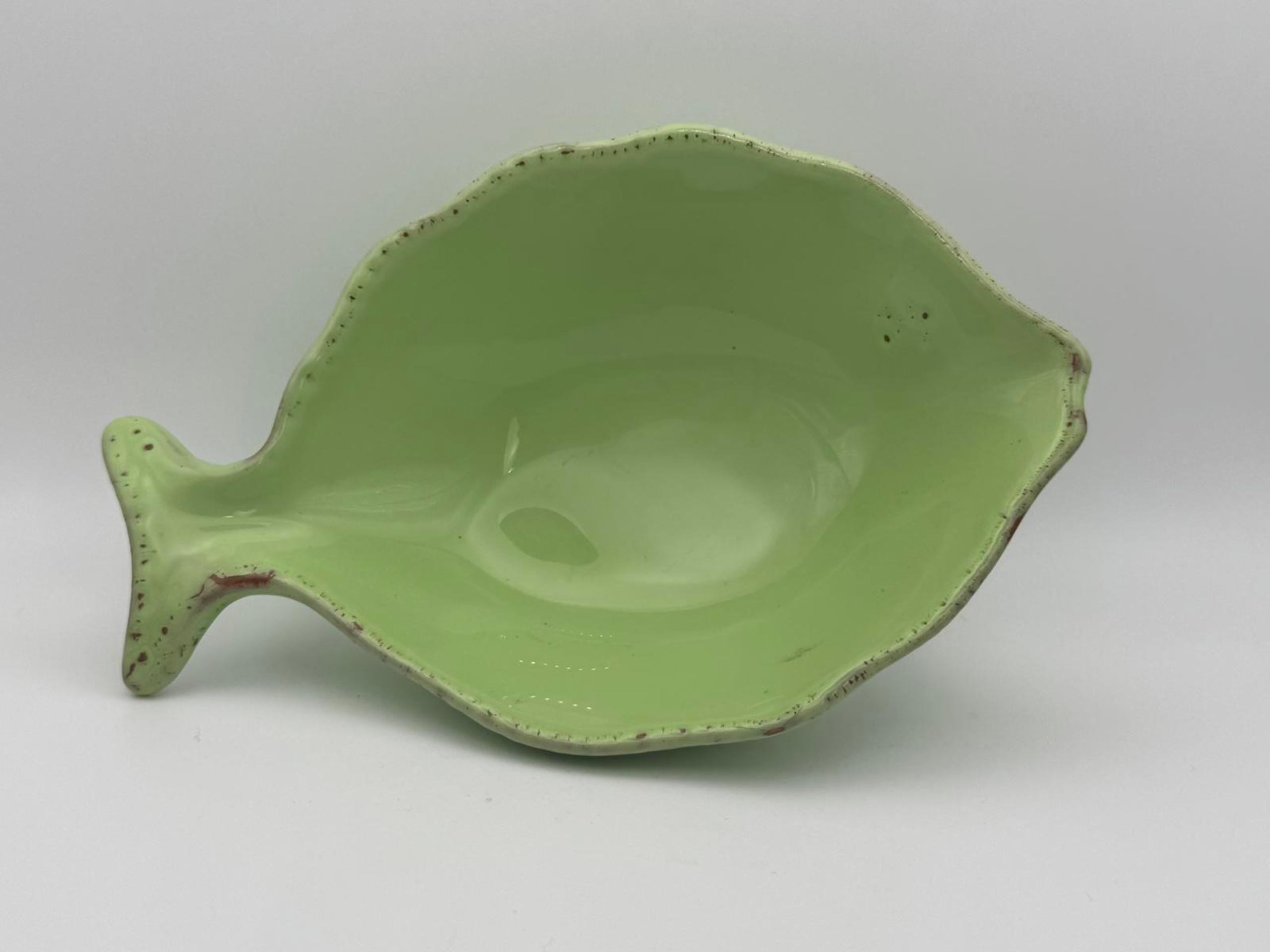 Vietri Fish-Shaped Serving Bowl -Pesce Pistachio Green Ceramic Dish