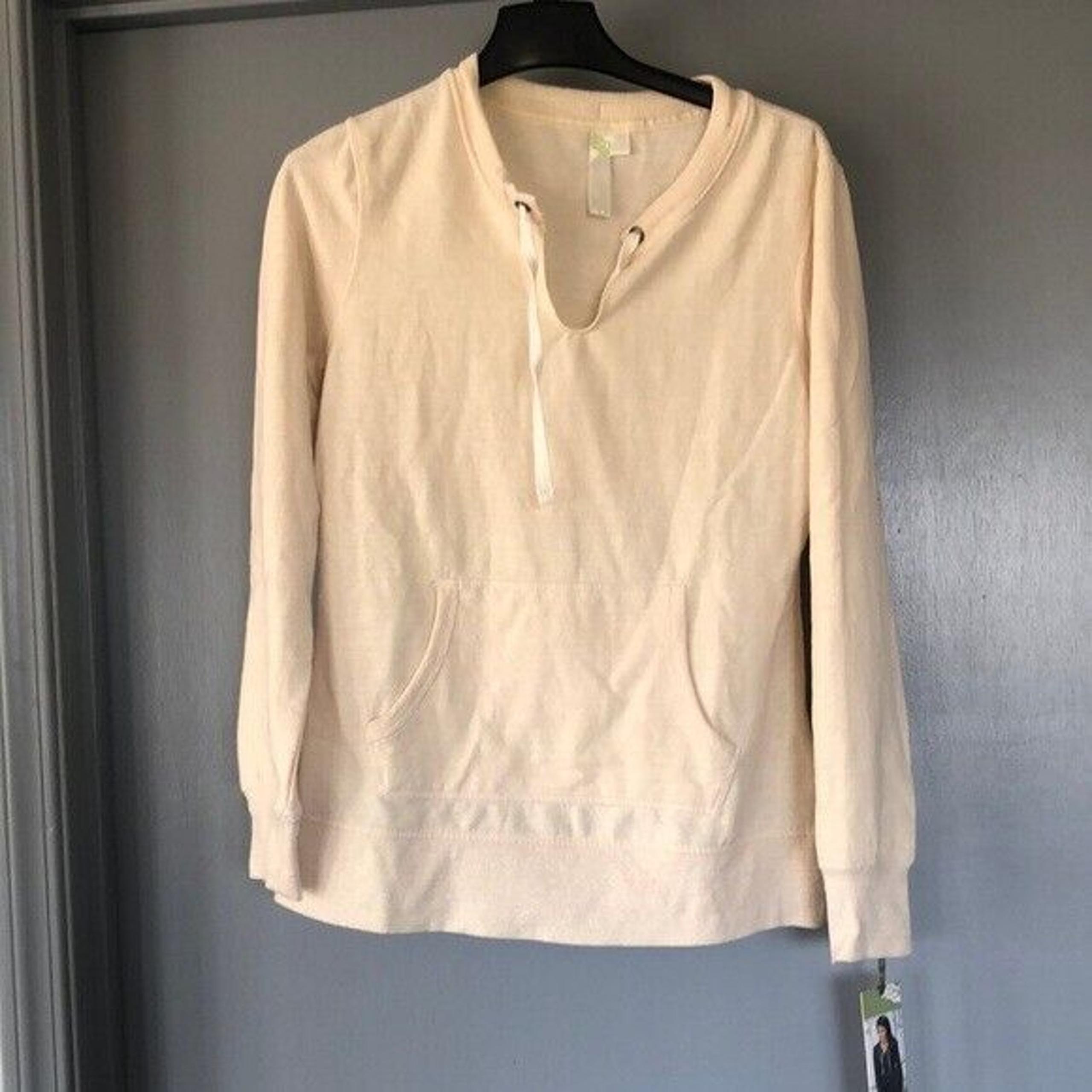 NWT Green Tea Womens Cream Heather Sweatshirt Long Sleeve Front Pocket Sz M