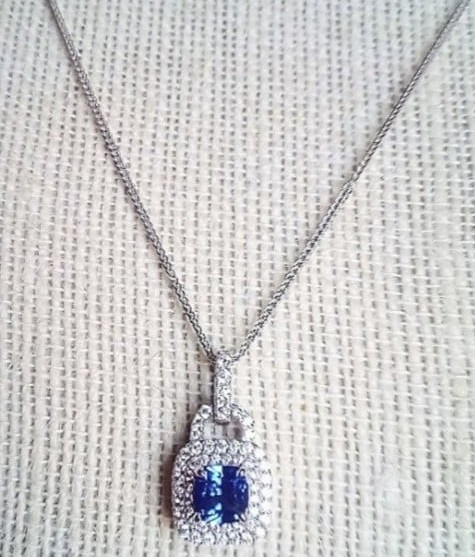 925 Sterling Silver Lab Created Blue Sapphire & CZ Locket Pendant Necklace