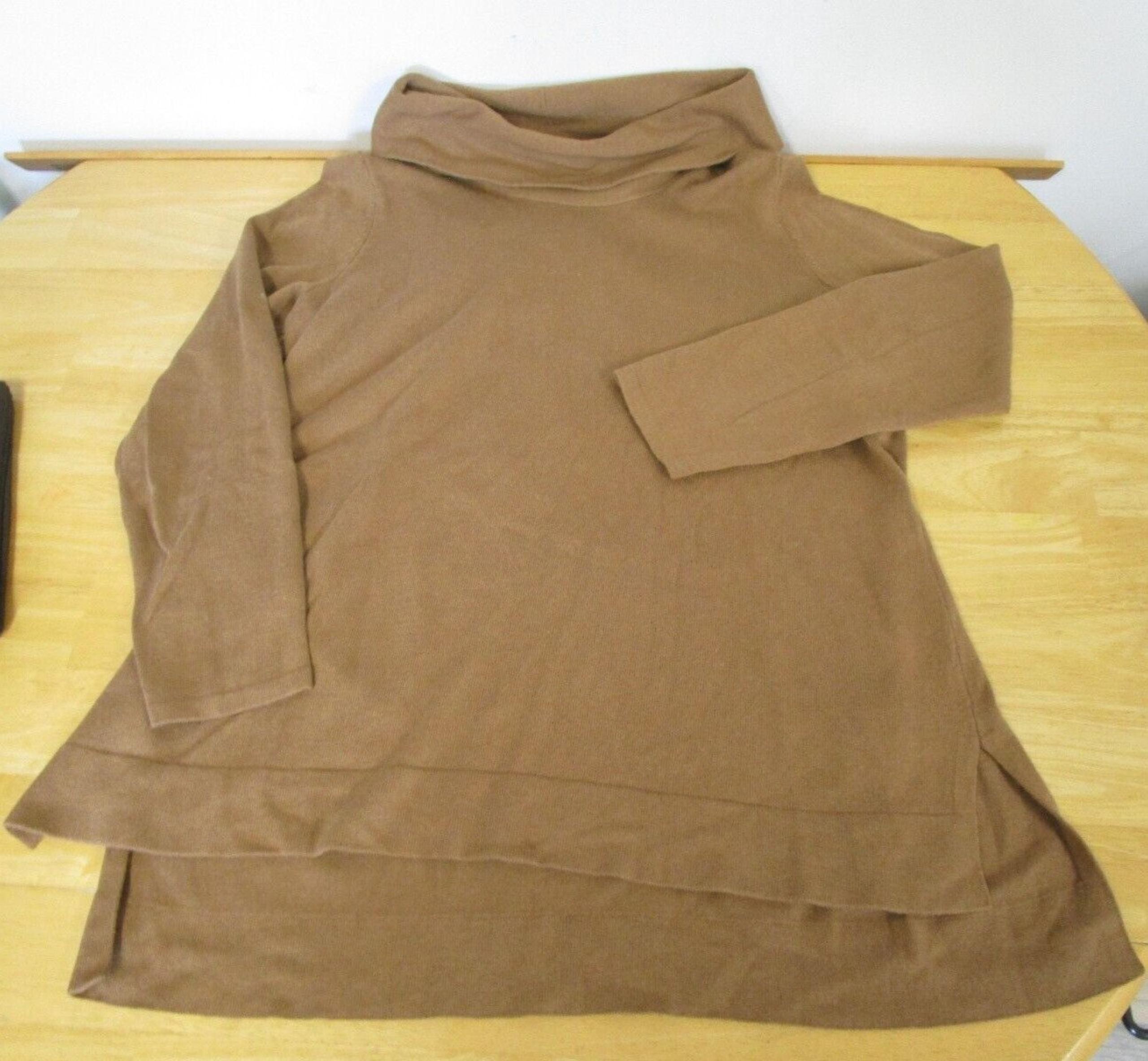 J Jill M Petite Mocha Brown Knit Cowl Hi-Low Tunic Top PM