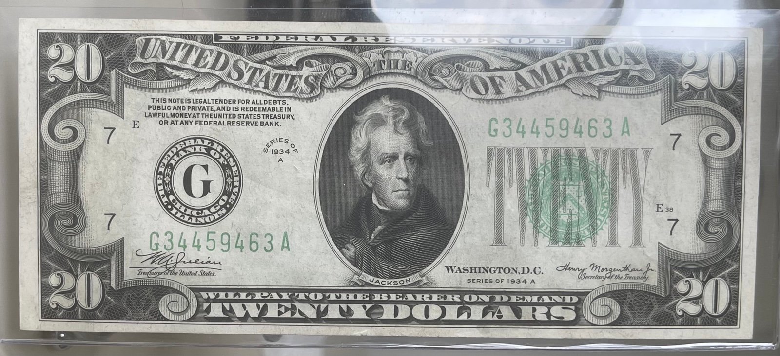 1934-A 20.00 Federal Reserve Note ~ Crisp & White VF/XF Paper Quality