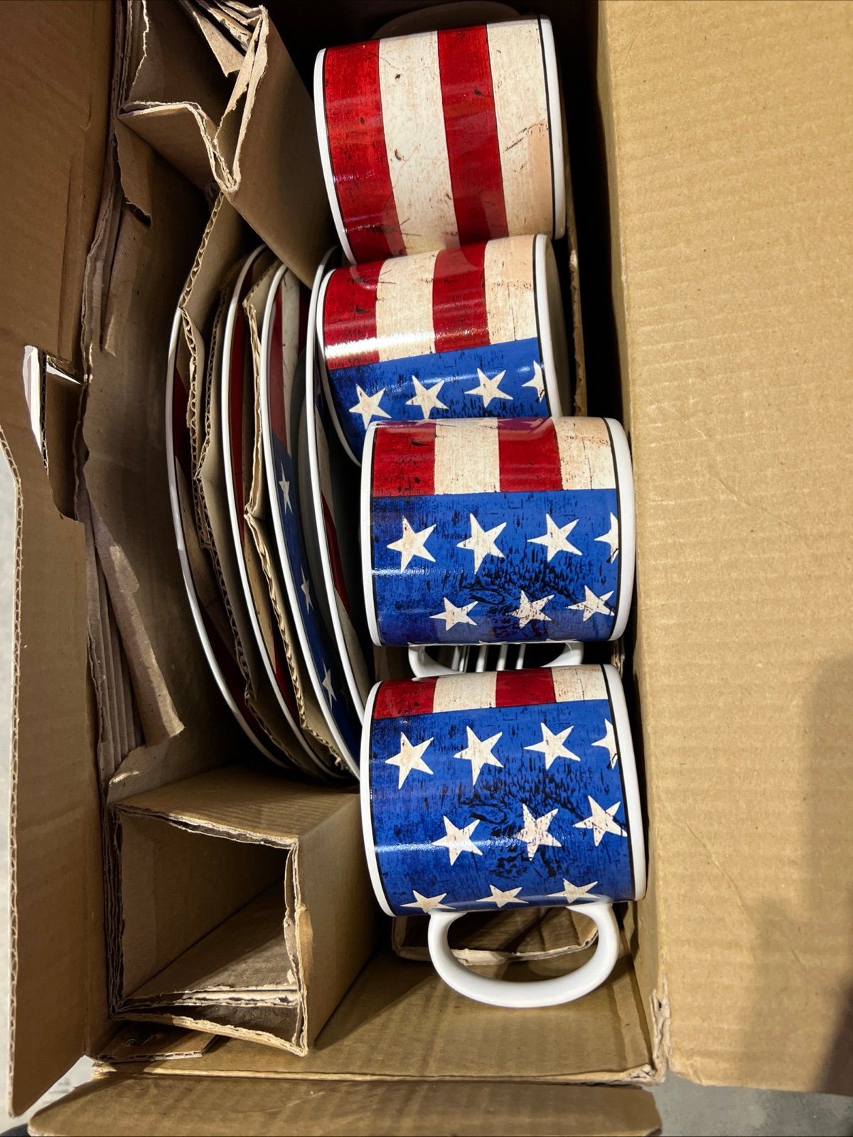 American flag dishes (7) and bowls (4) and (2) mugs.