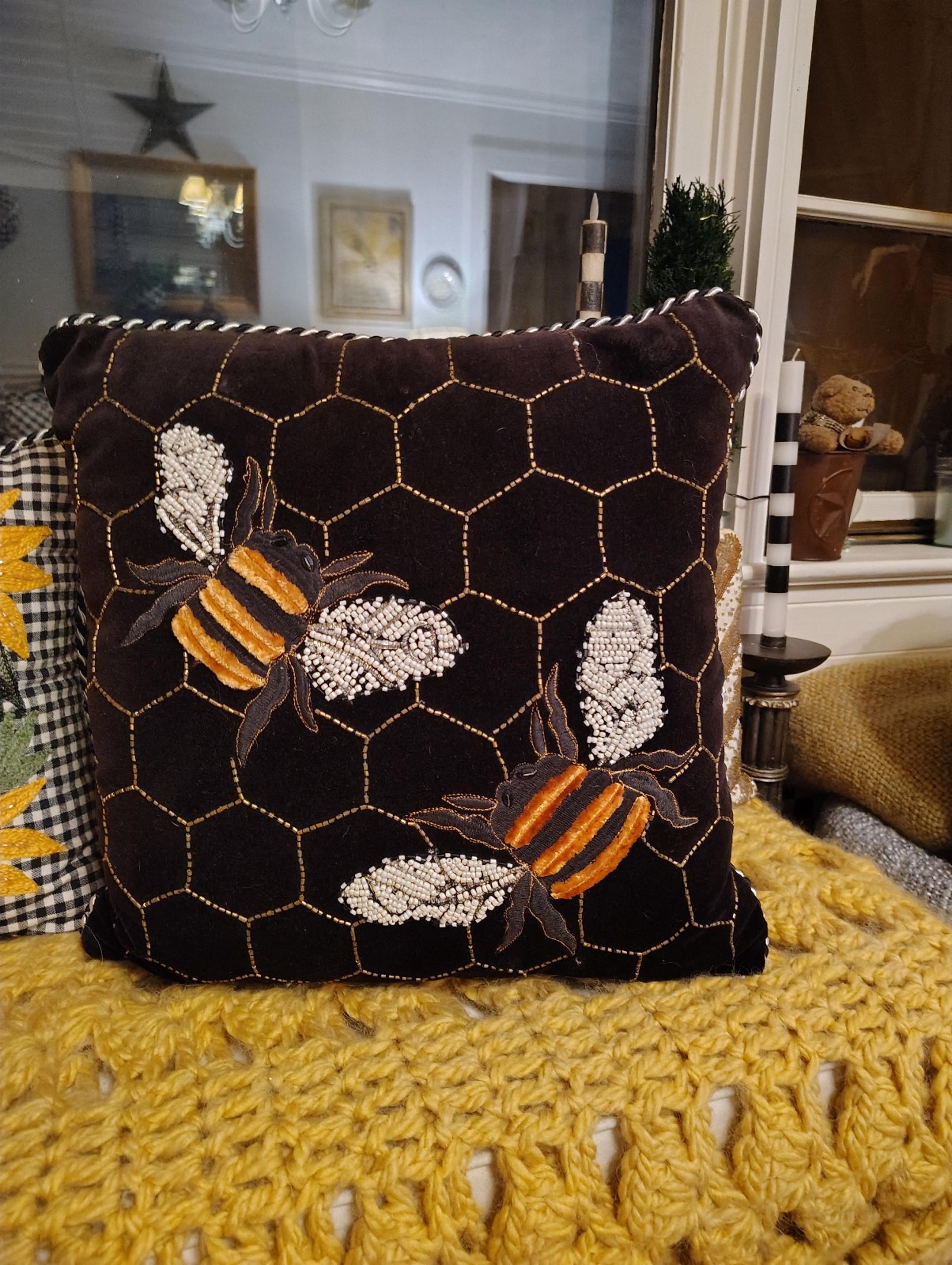 Mackenzie-Childs Bee beaded pillow 16x16