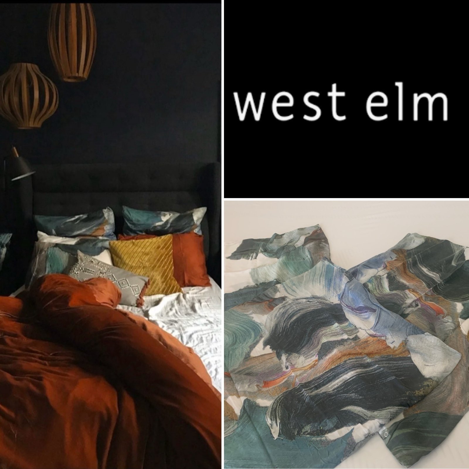 West Elm Abstract Water Color Pillows Shams - 3 pcs