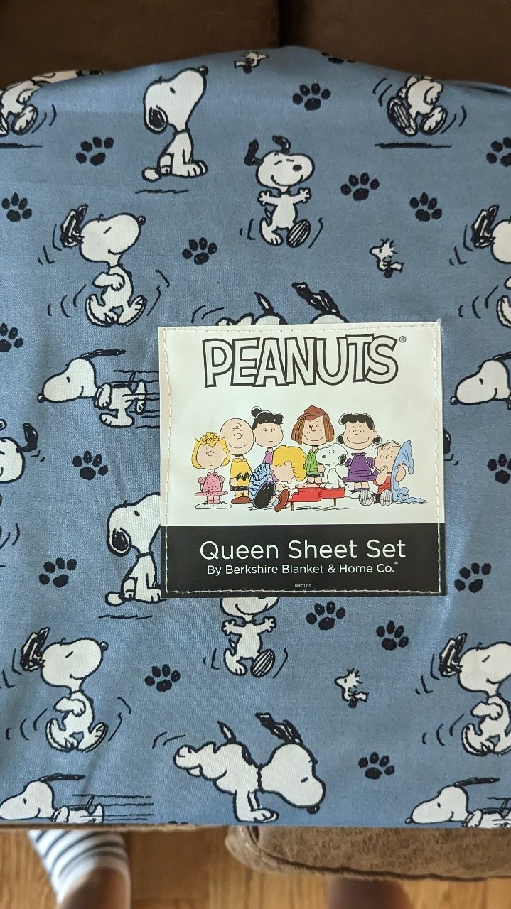 Peanuts blue Snoopy queen sheets