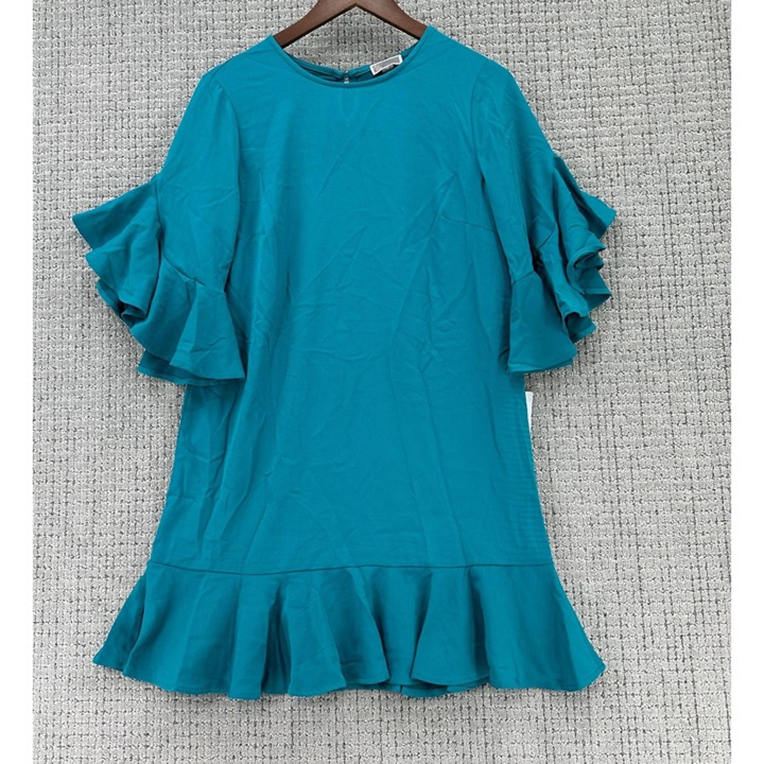 Chelsea28 Womens Dress Small Teal Pullover Short Flutter Sleeve Ruffle Hem NWT