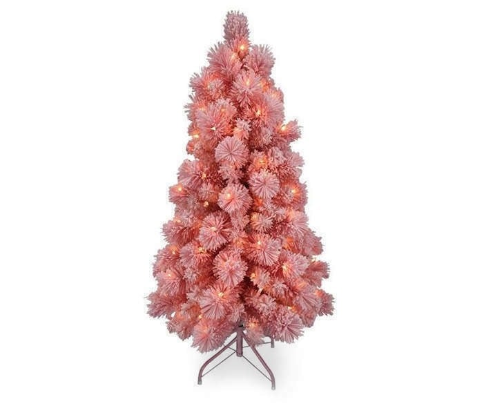 4' Dancer Pink Flocked Pre-Lit Artificial Christmas Trees with Clear Lights