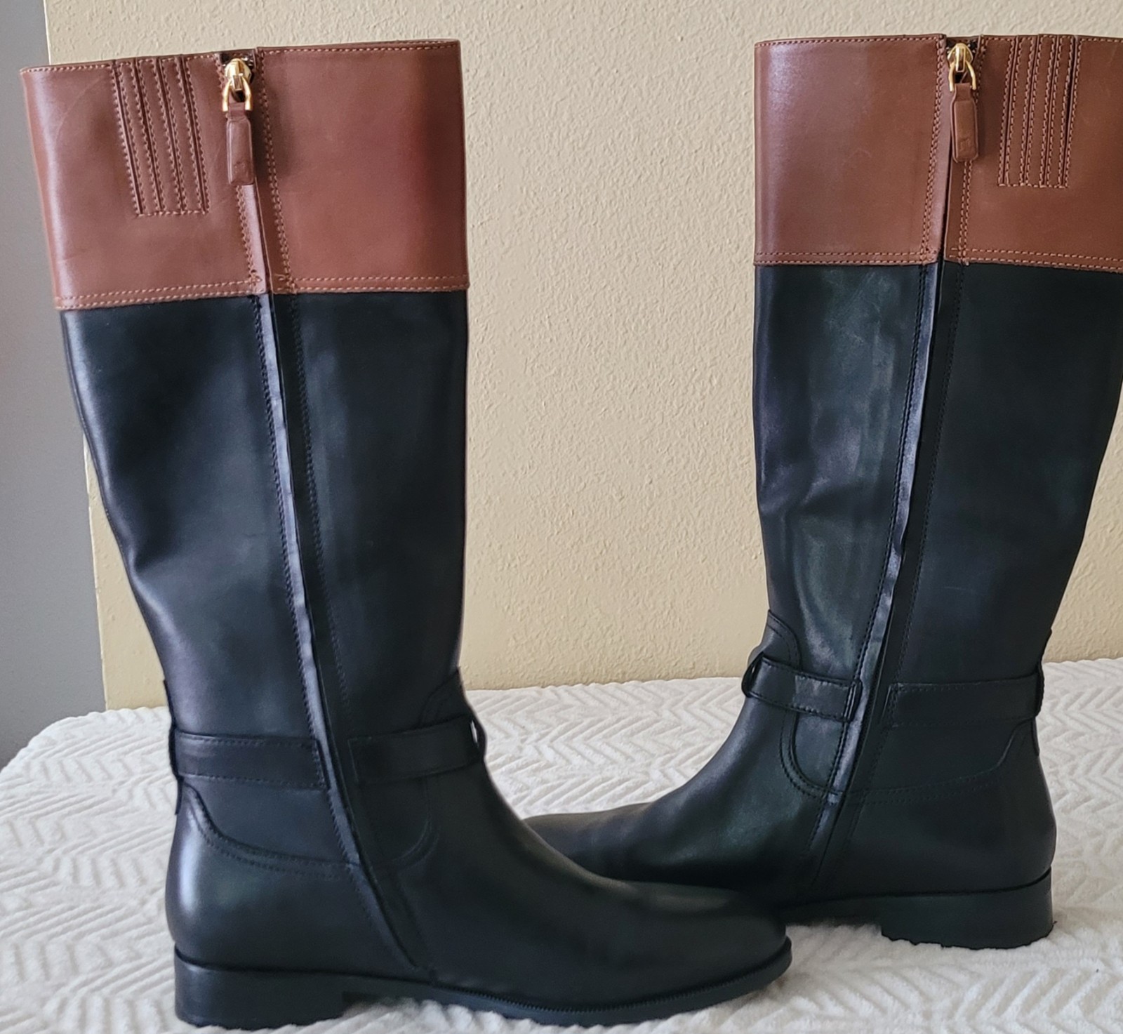 Lauren Ralph Lauren Baylee Leather Calf Women’s Sz 9B Black/Brown Slip On Boots