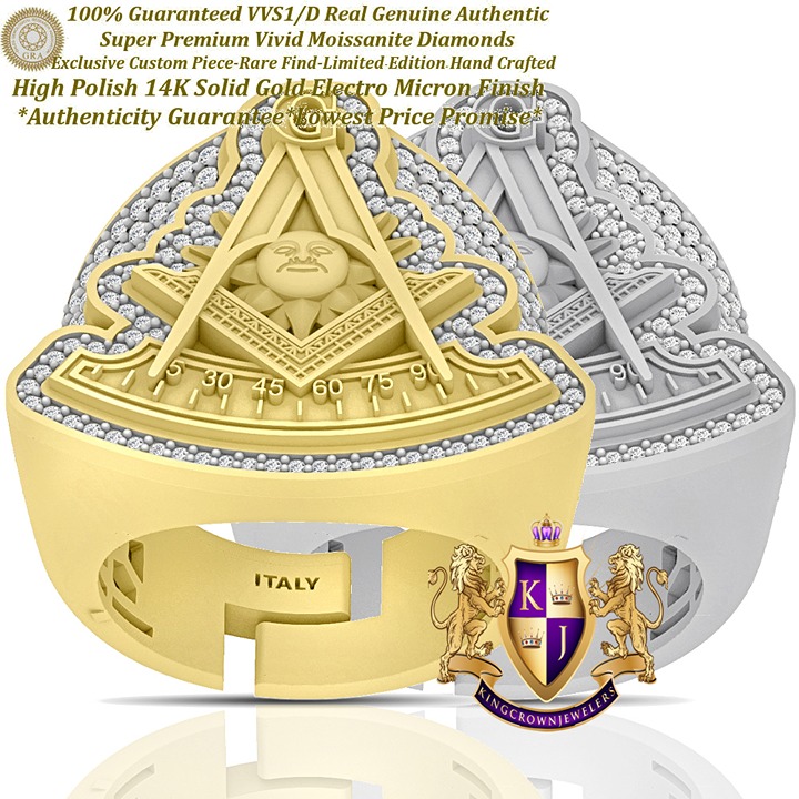 Bold 27mm VVS1/D 3.06 Ctw. Moissanite Past Master reemasonry Masonic Ring Band