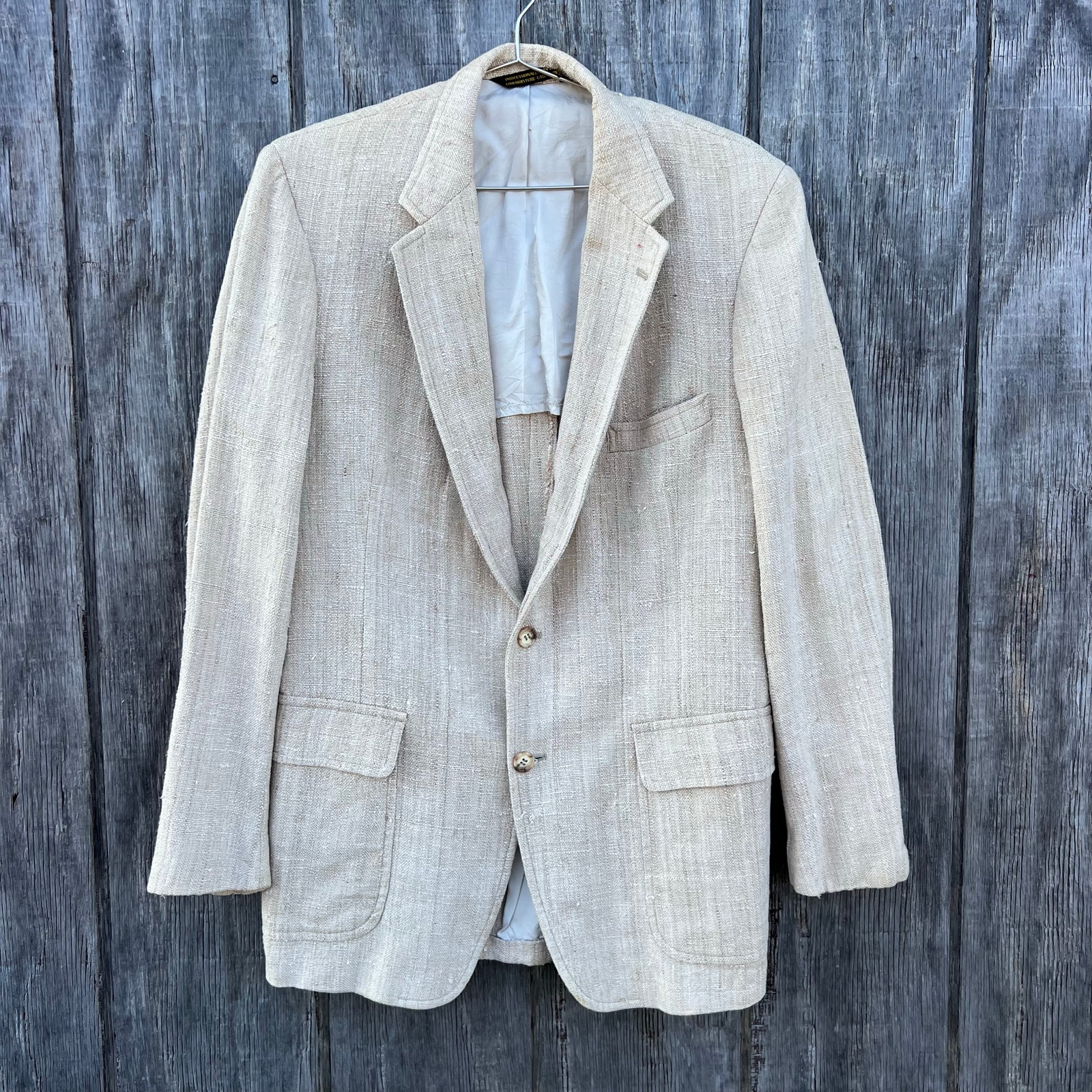 80s Lands' End Charter Collection Rough Tweed Woven Cream Blazer Sport Coat 40L
