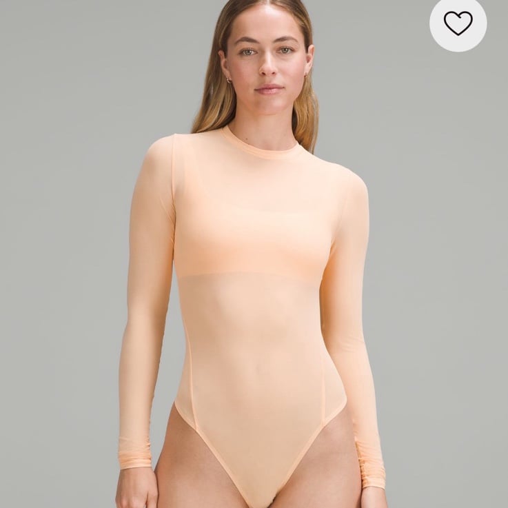 NWTS Wundermost Nulu Mesh Long-Sleeve Crewneck Bodysuit peach size Medium