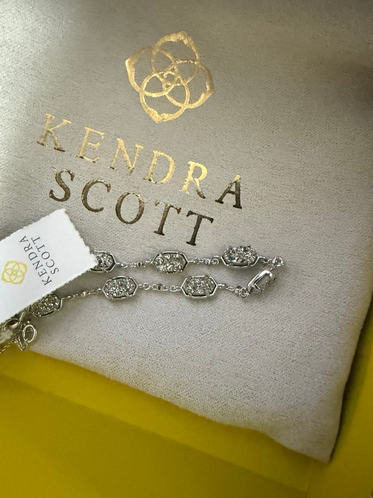 New Kendra Scott Emilie Silver Chain Bracelet in Platinum Drusy
