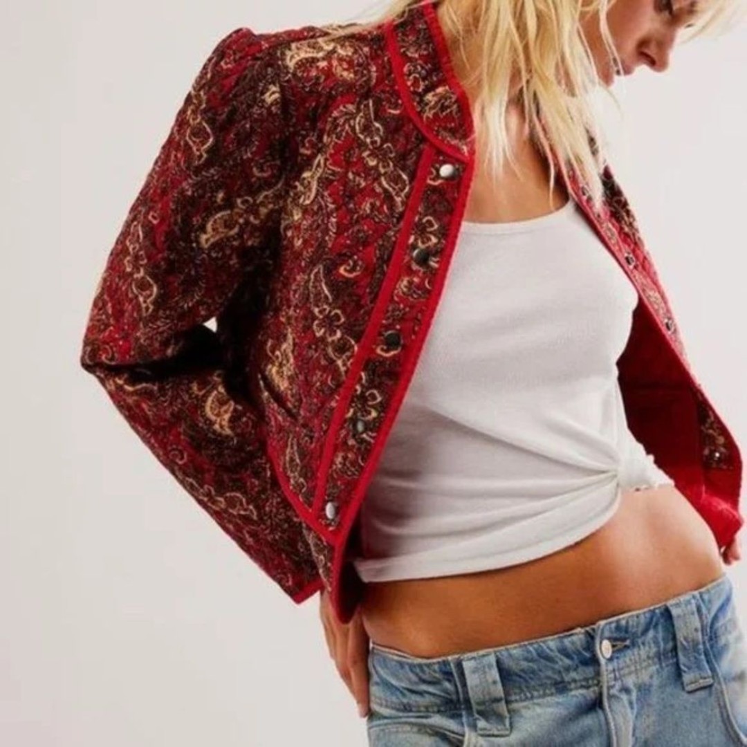 NWT Free People Zoey Quilted Paisley Red Jacket Small