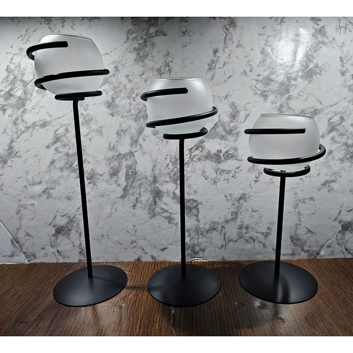NWOB PartyLite Wrought Iron Spiral Candle Holders With Frosted Glass Globes